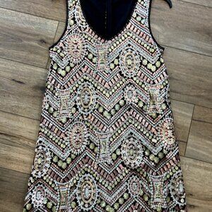 Double Zero Sleeveless Geometric Sequin Midi Dress Sm V-Neck Evening Party EUC